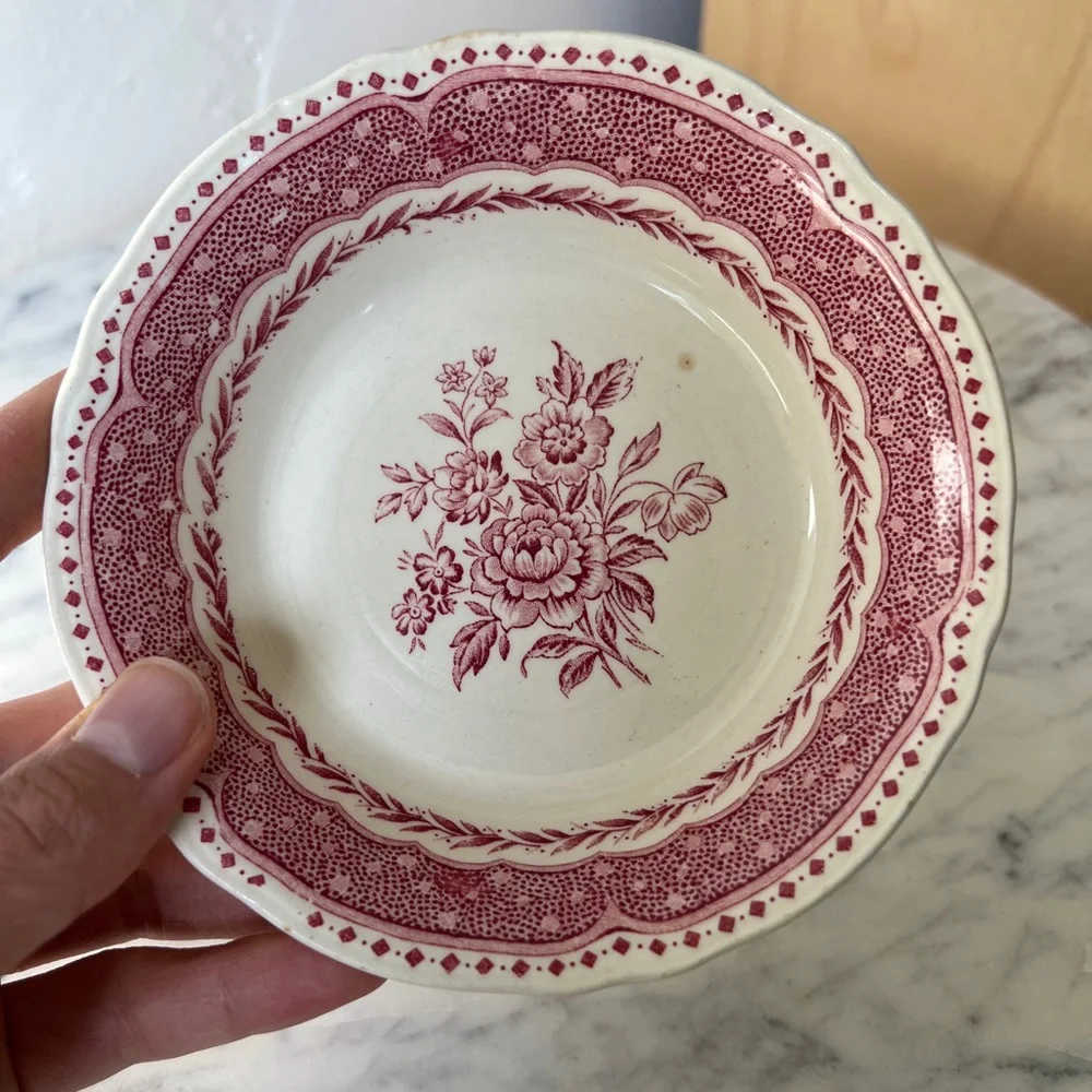 Avon Grindley England small earthenware bowl red white pink vintage